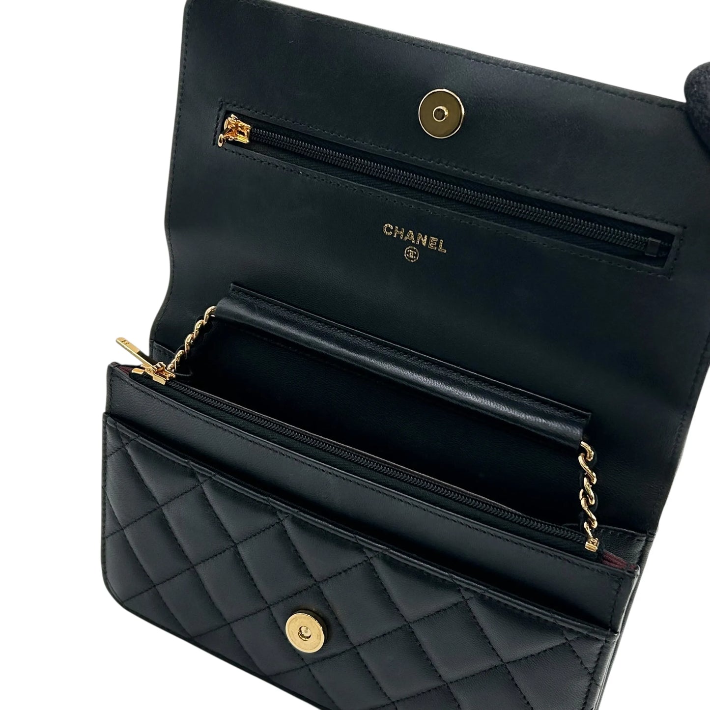 CHANEL Materasse Lambskin Chain Wallet Shoulder Bag - Black