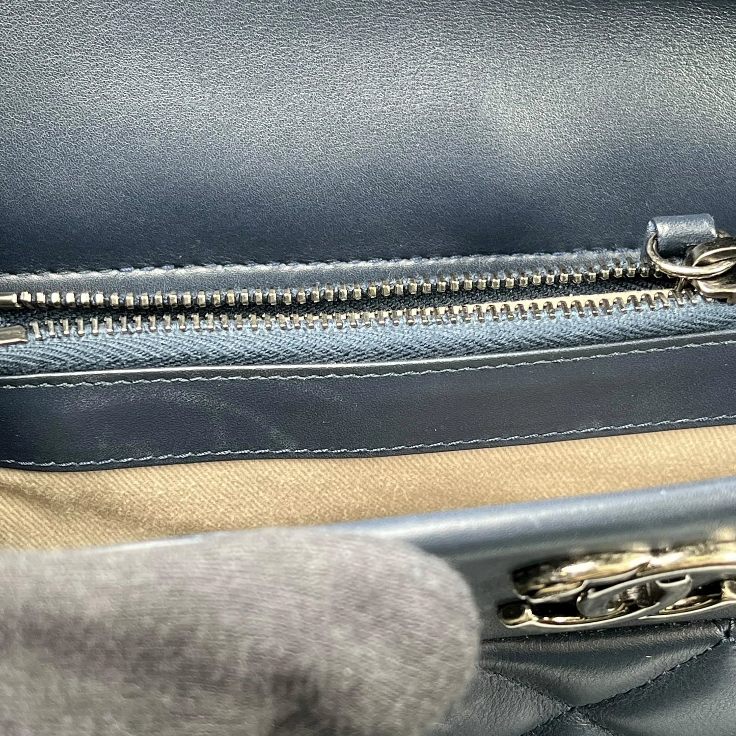 CHANEL Matelasse Tweed and Quilted Aged Calfskin Medium Hand Bag Chain Shoulder Bag - Navy