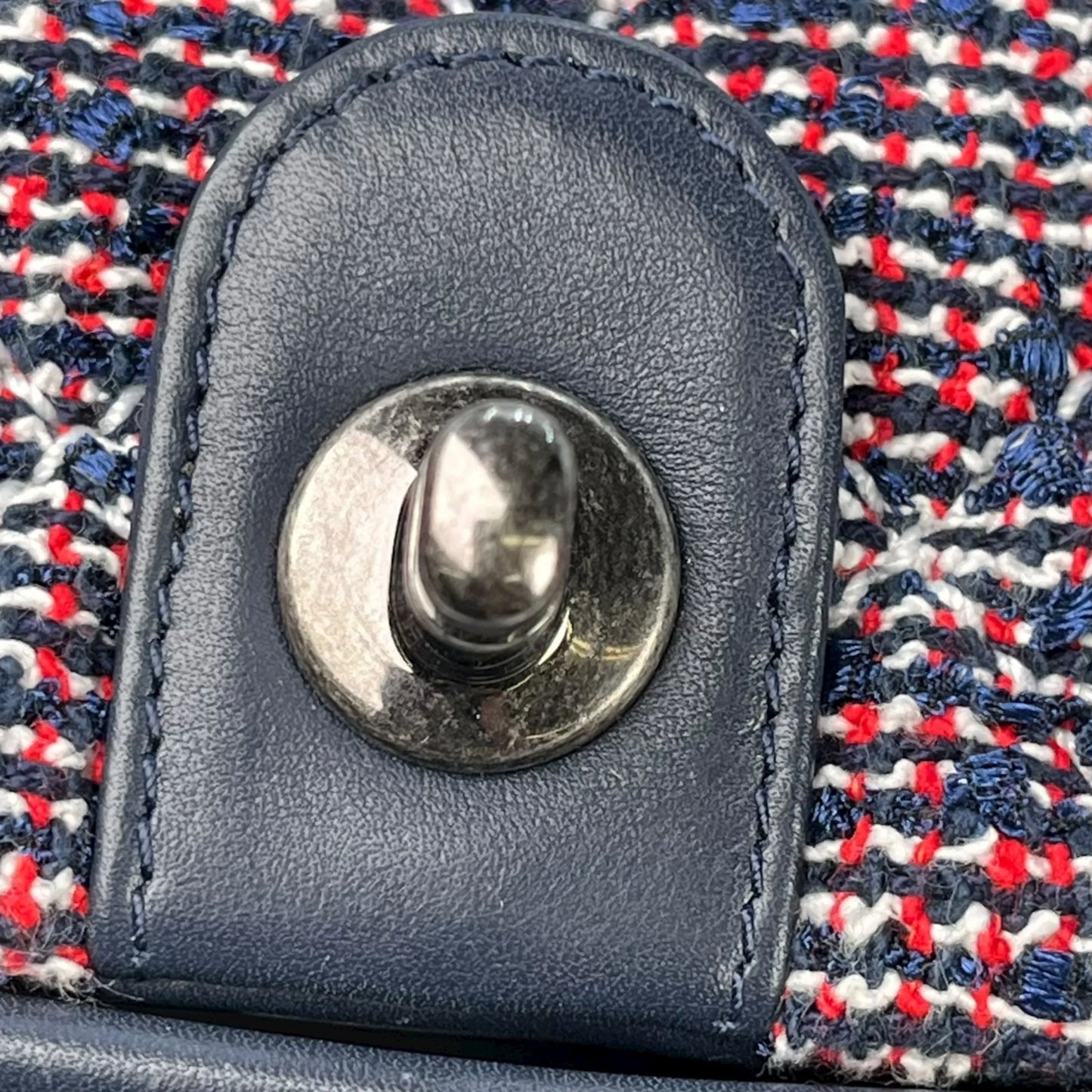 CHANEL Matelasse Tweed and Quilted Aged Calfskin Medium Hand Bag Chain Shoulder Bag - Navy