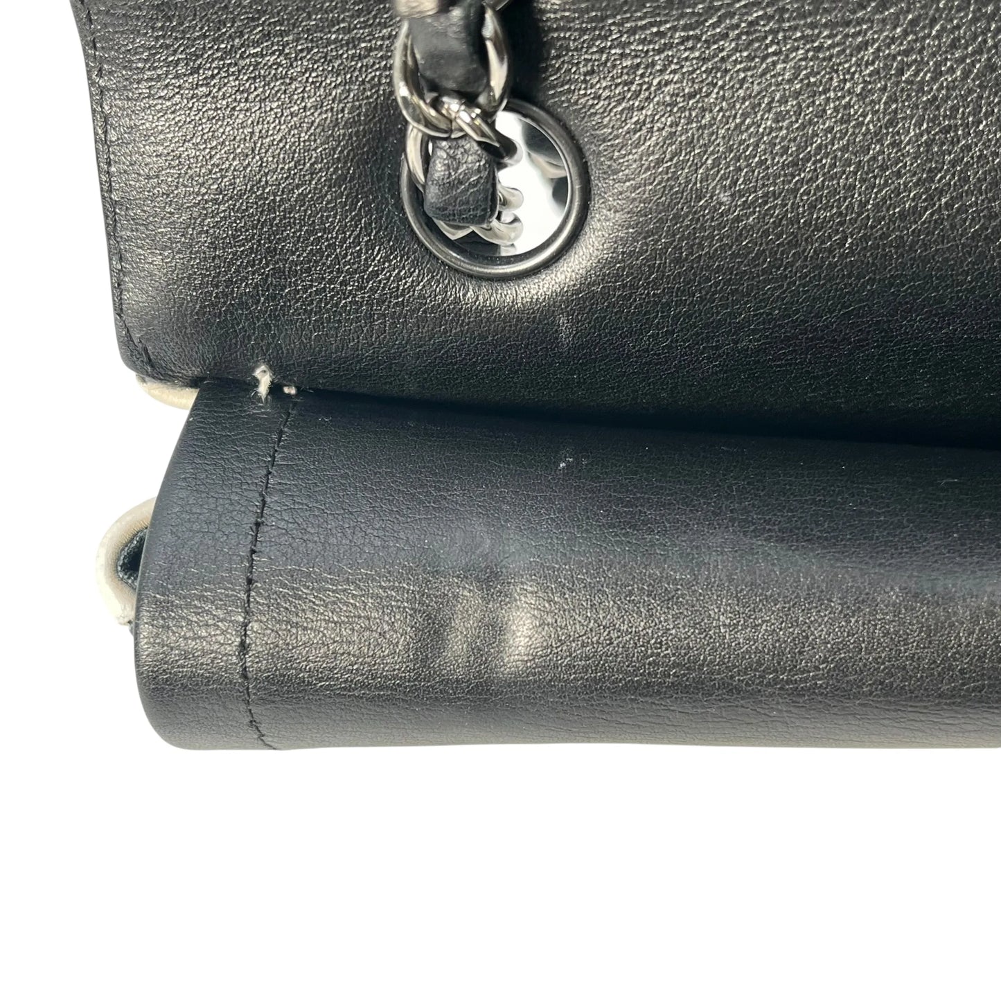 CHANEL Double Flap Bag Calf Chain Shoulder Bag - Black / White