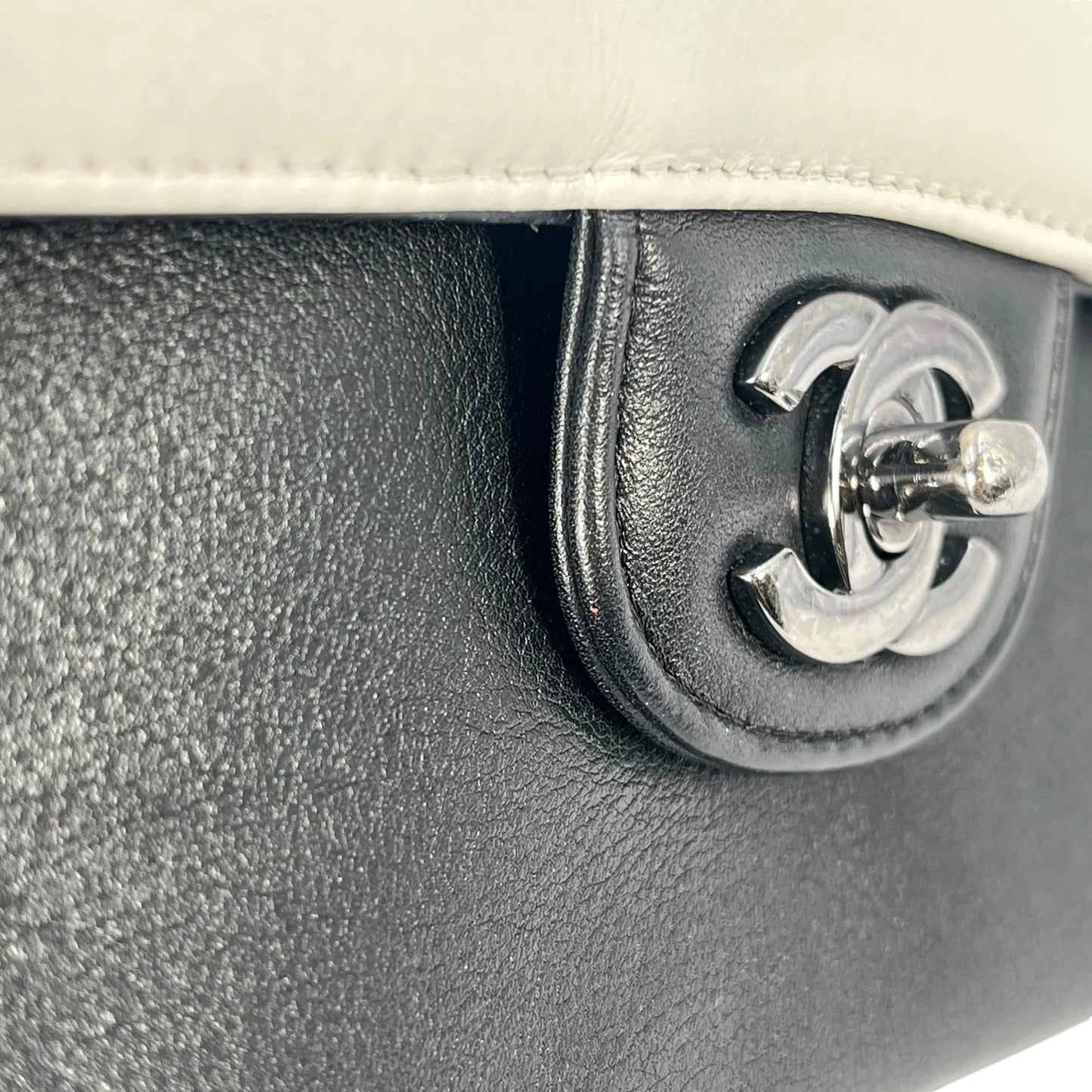 CHANEL Double Flap Bag Calf Chain Shoulder Bag - Black / White