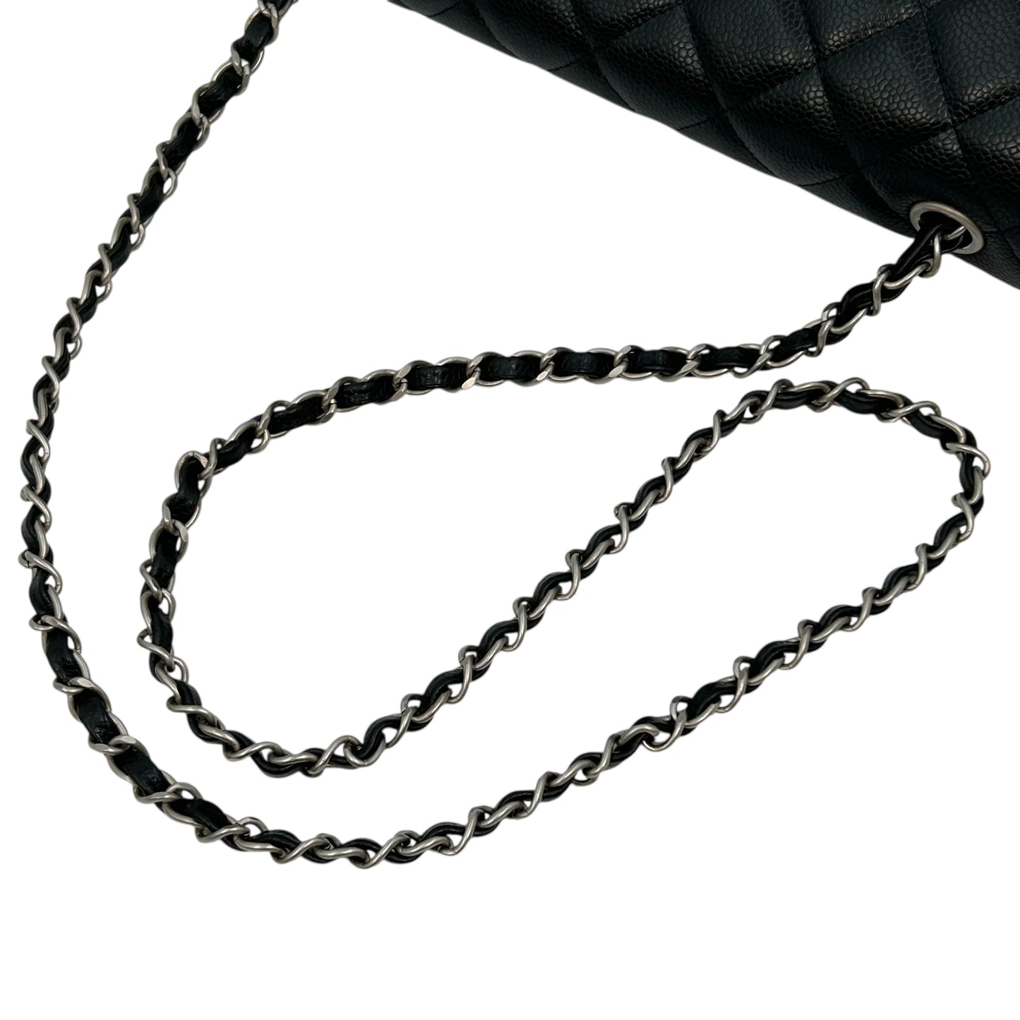 CHANEL Caviar Skin Matelasse Chain Shoulder Bag - Black
