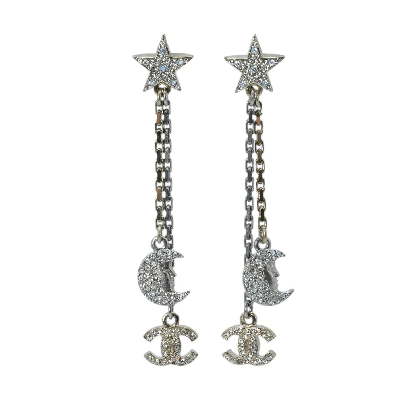 CHANEL Moon & Star CC Logo Dangle Earring 17B - Silver