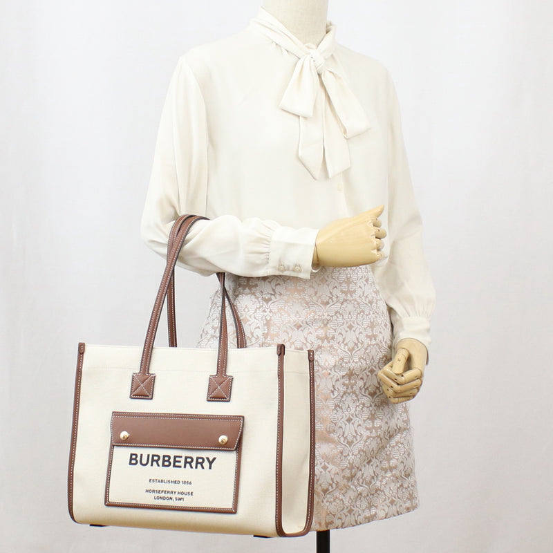 BURBERRY Horseferry House Canvas Tote Bag - White