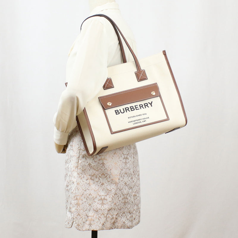 BURBERRY Horseferry House Canvas Tote Bag - White