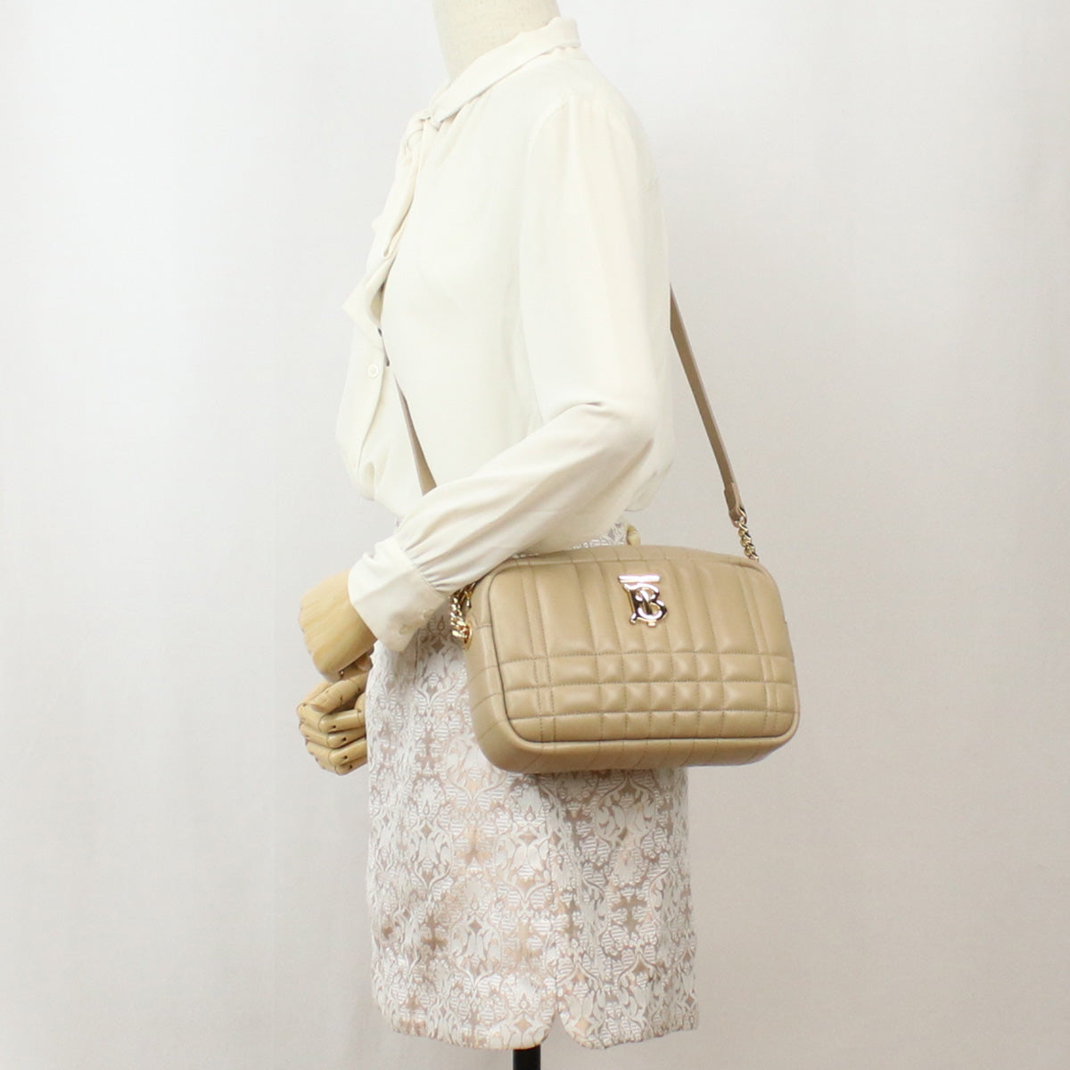 BURBERRY Quilted Leather Lola Shoulder Bag - Beige