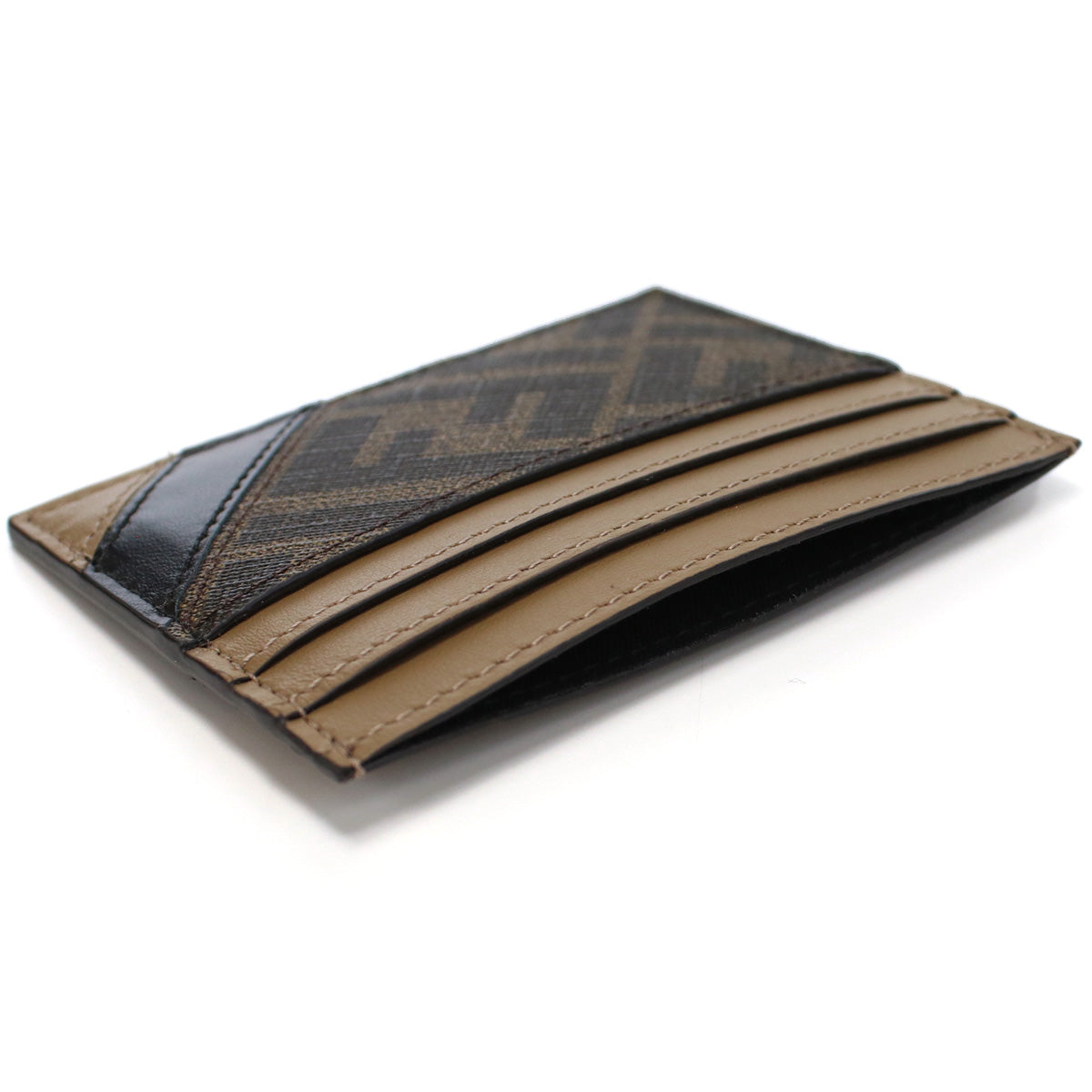FENDI FF Jacquard Leather Card Case - Brown