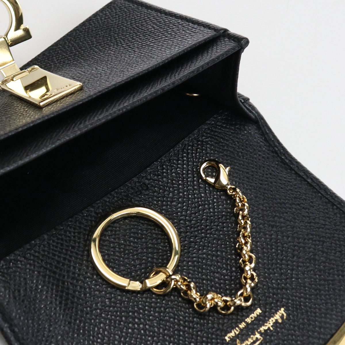 FERRAGAMO ガンチーニ レザー クリップ カードケース - ブラック