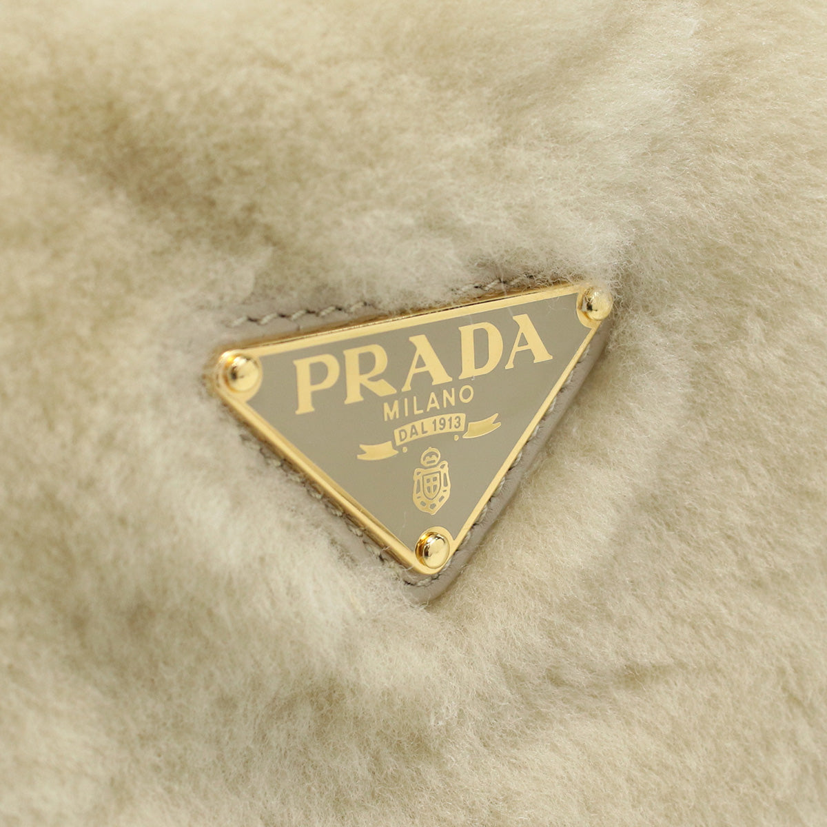 PRADA Montone Faux Fur Leather Hand Bag - Beige