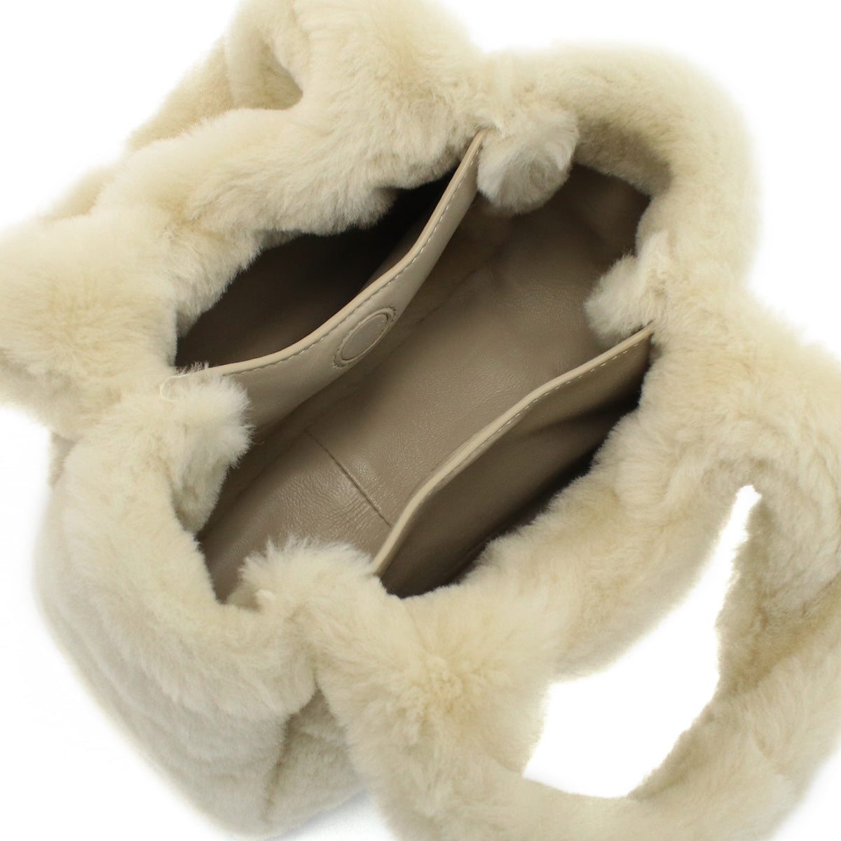 PRADA Montone Faux Fur Leather Hand Bag - Beige