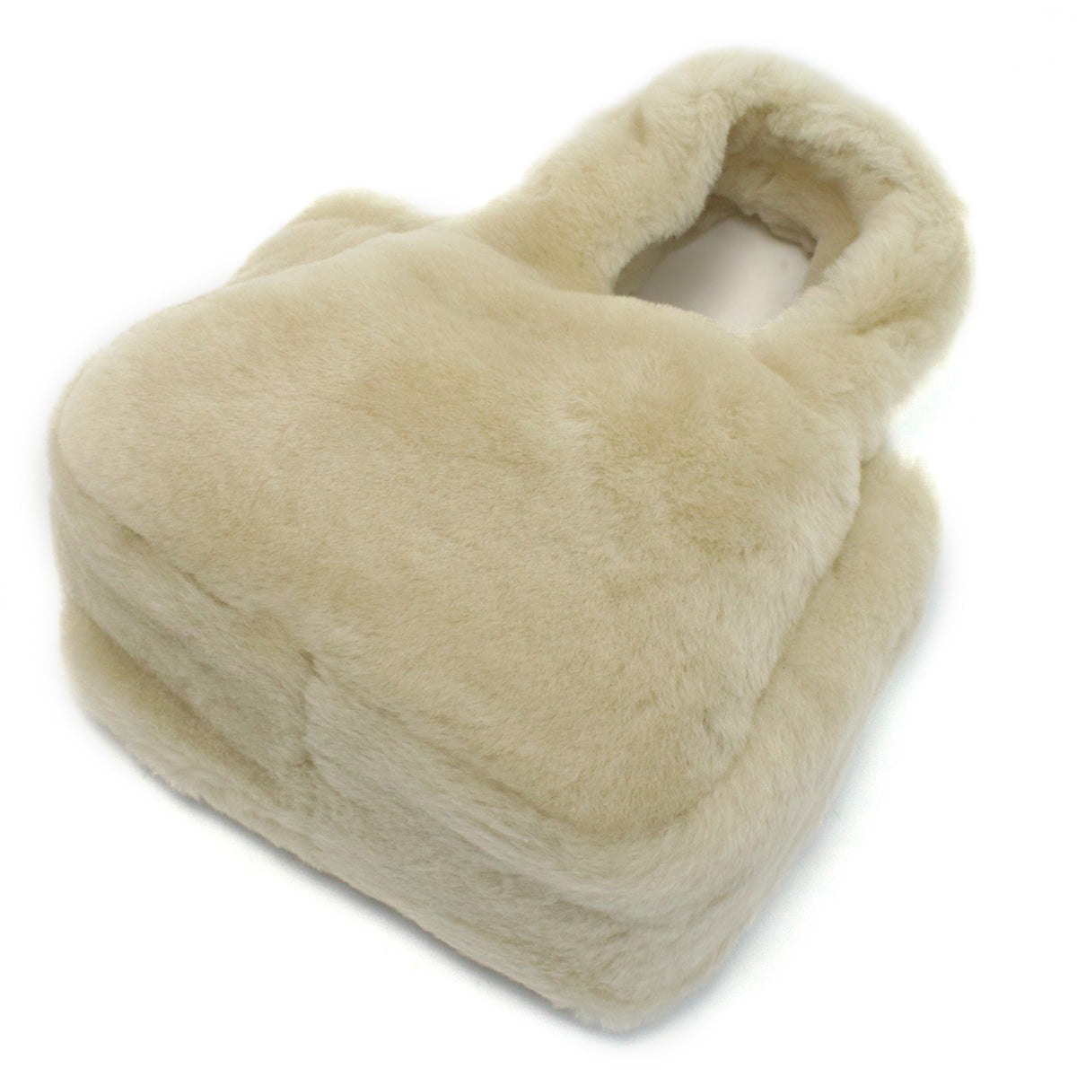 PRADA Montone Faux Fur Leather Hand Bag - Beige
