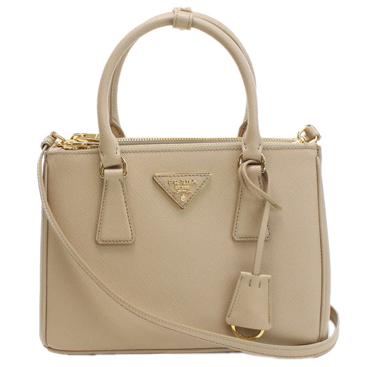 PRADA Galleria Saffiano Leather Hand Bag Shoulder Bag - Beige