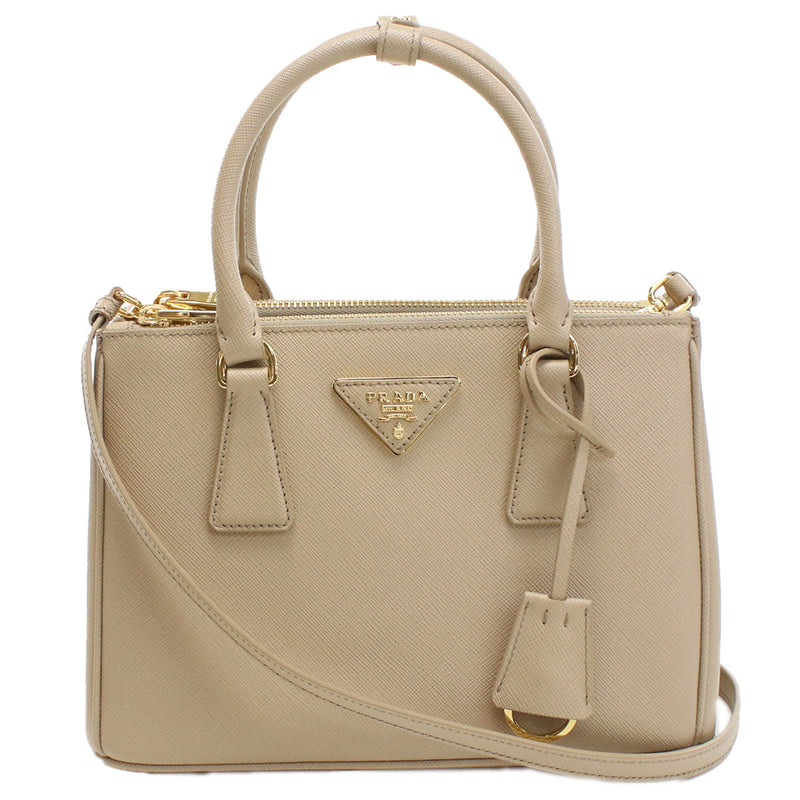PRADA Galleria Saffiano Leather Hand Bag Shoulder Bag - Beige