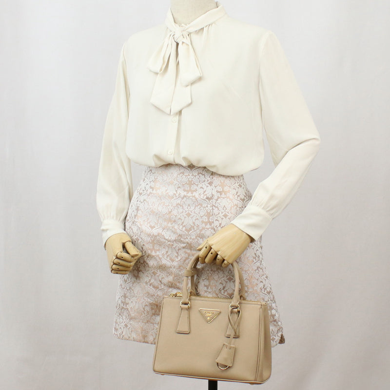 PRADA Galleria Saffiano Leather Hand Bag Shoulder Bag - Beige