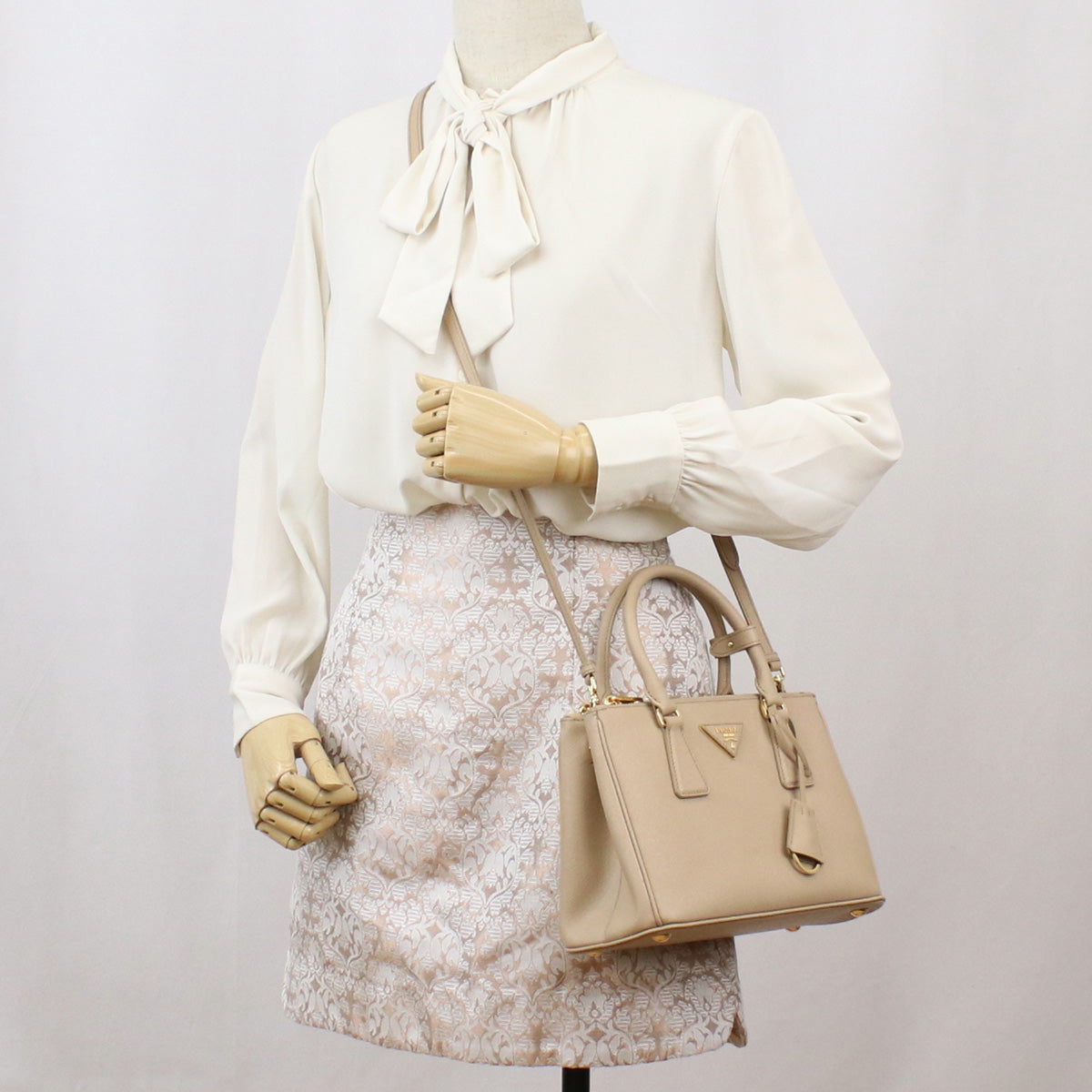 PRADA ガレリア サフィアーノ レザー ハンドバッグ ショルダーバッグ - ベージュ