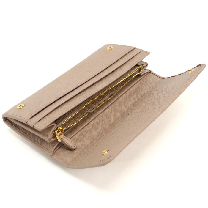 PRADA Saffiano Leather Long Wallet - Beige