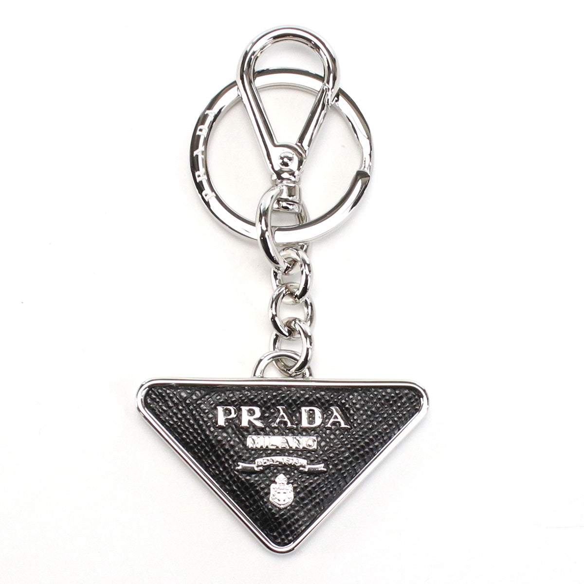 PRADA Saffiano Leather Triangle Key Chain - Black