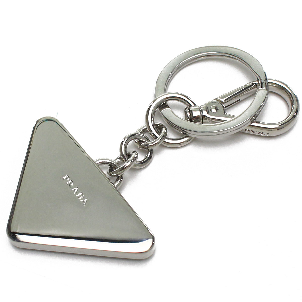 PRADA Saffiano Leather Triangle Key Chain - Black