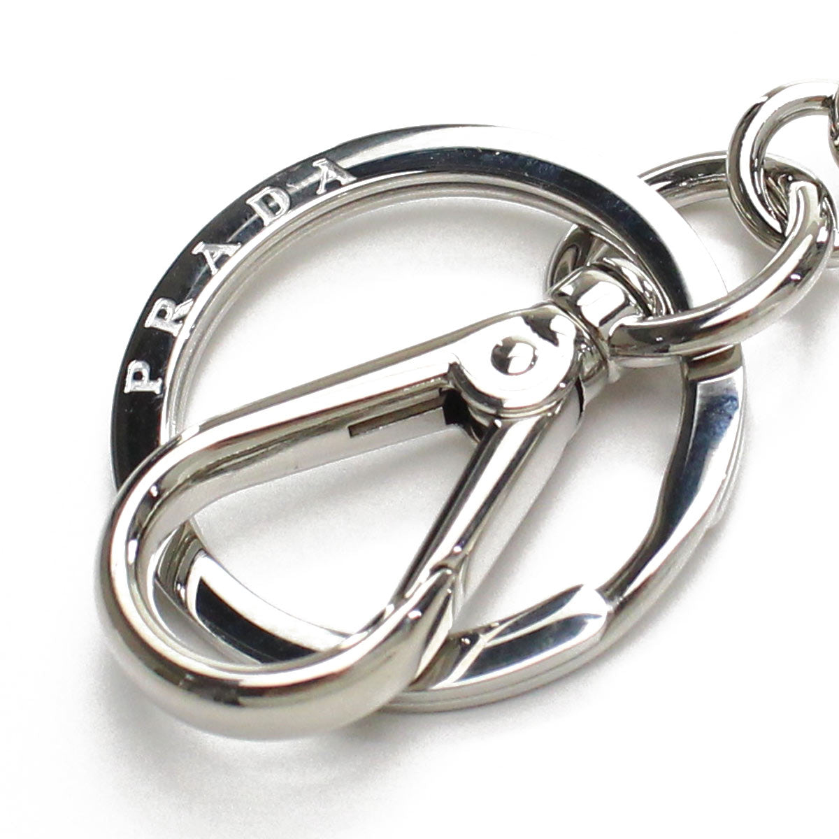 PRADA Saffiano Leather Triangle Key Chain - Black