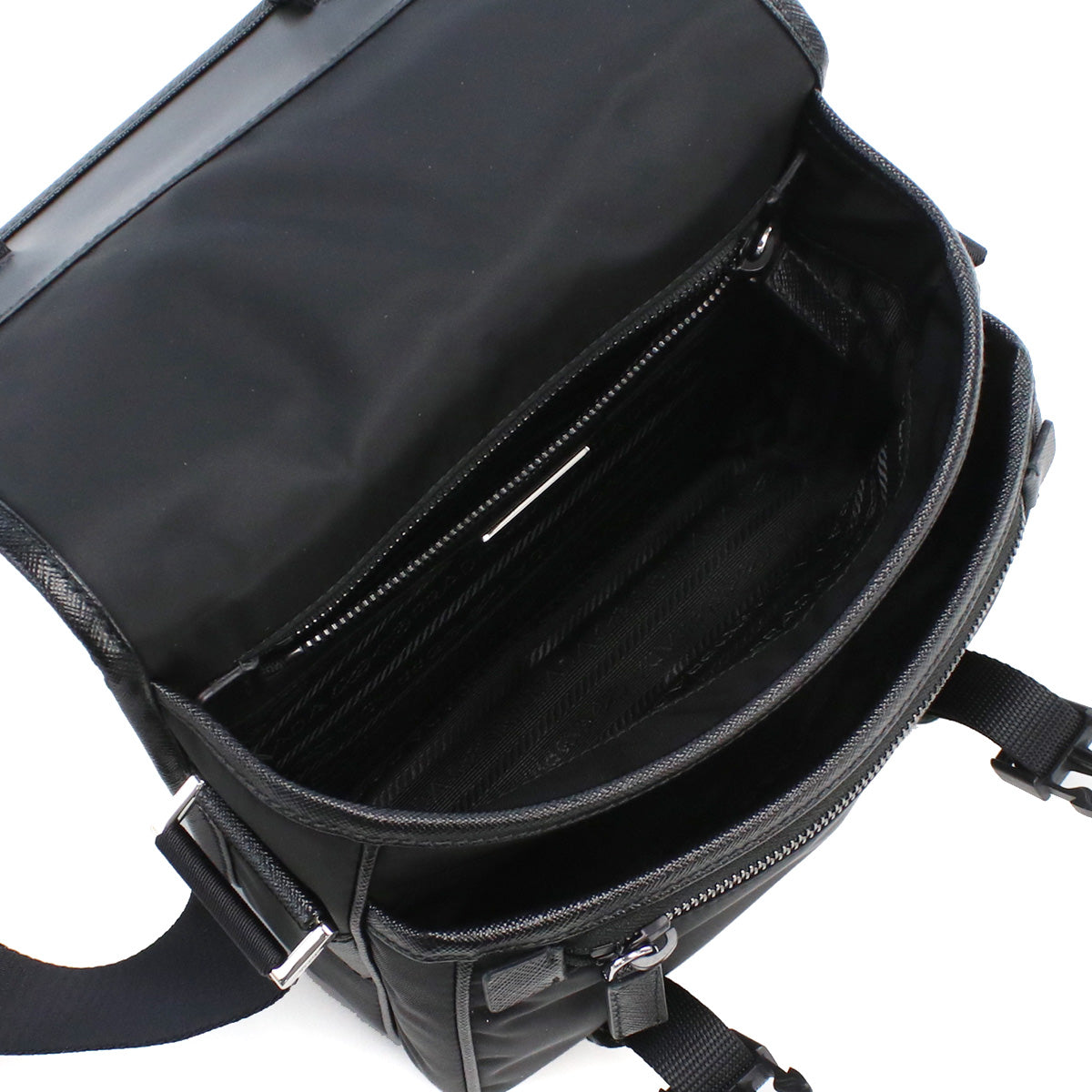 PRADA Re-Nyron And Saffiano Leather Shoulder Bag - Black