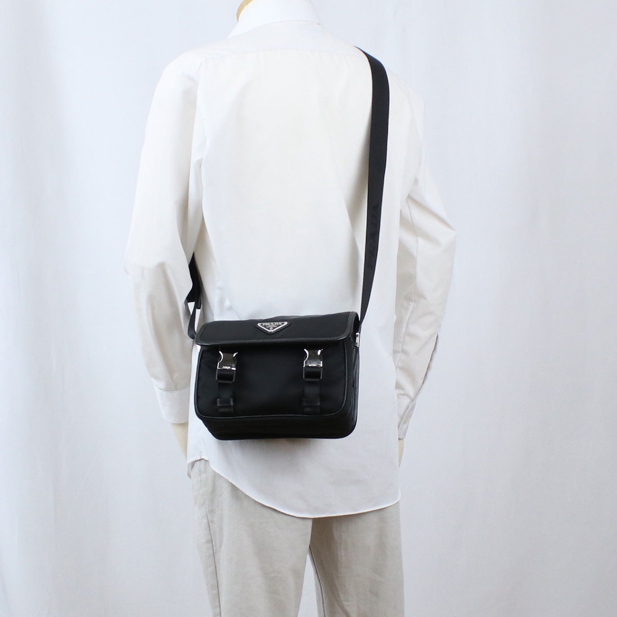 PRADA Re-Nyron And Saffiano Leather Shoulder Bag - Black