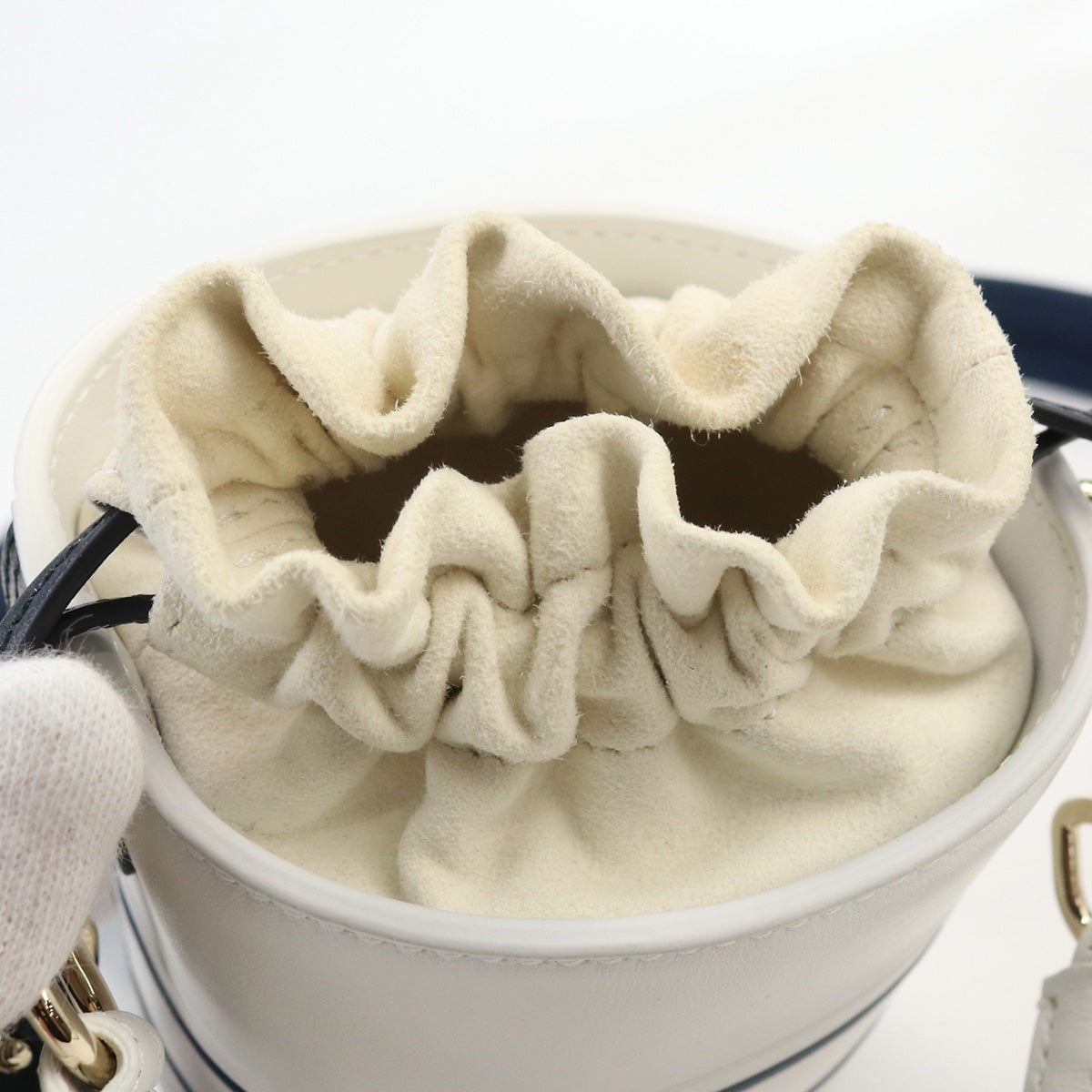 Dior Vibe Micro Bucket Bag Pochette Leather Shoulder Bag - White