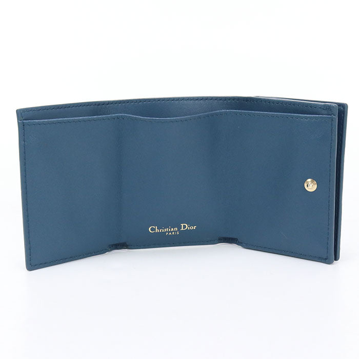 Dior Caro Three Fold Wallet Leather - Blue
