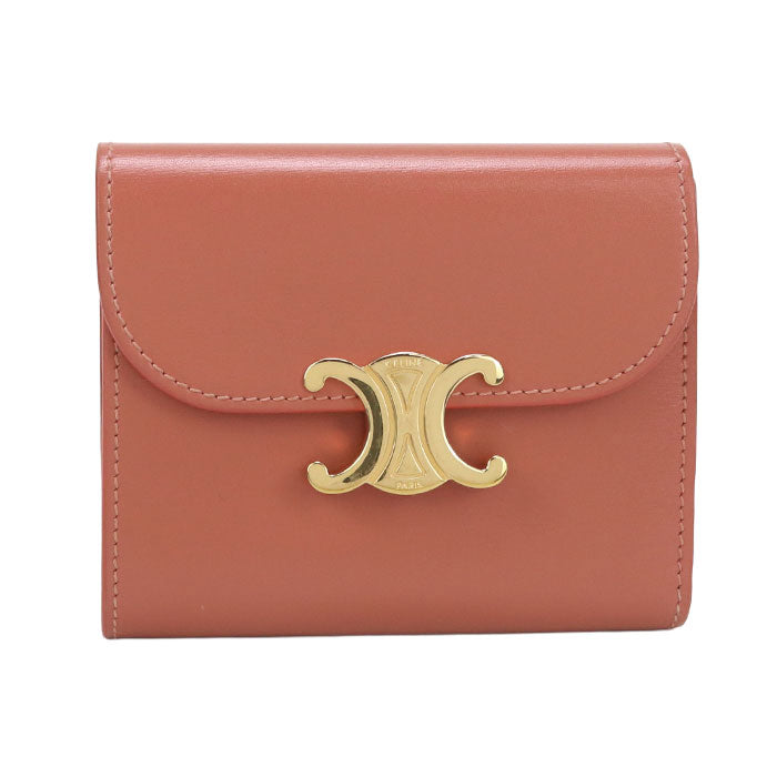 CELINE Small Flap Compact Wallet Triomphe Three Fold Calfskin -Orange