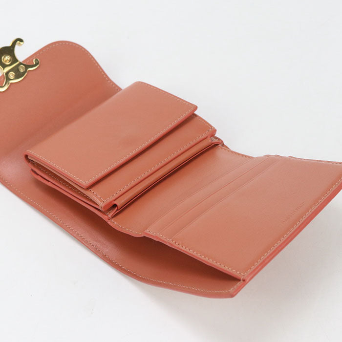 CELINE Small Flap Compact Wallet Triomphe Three Fold Calfskin -Orange