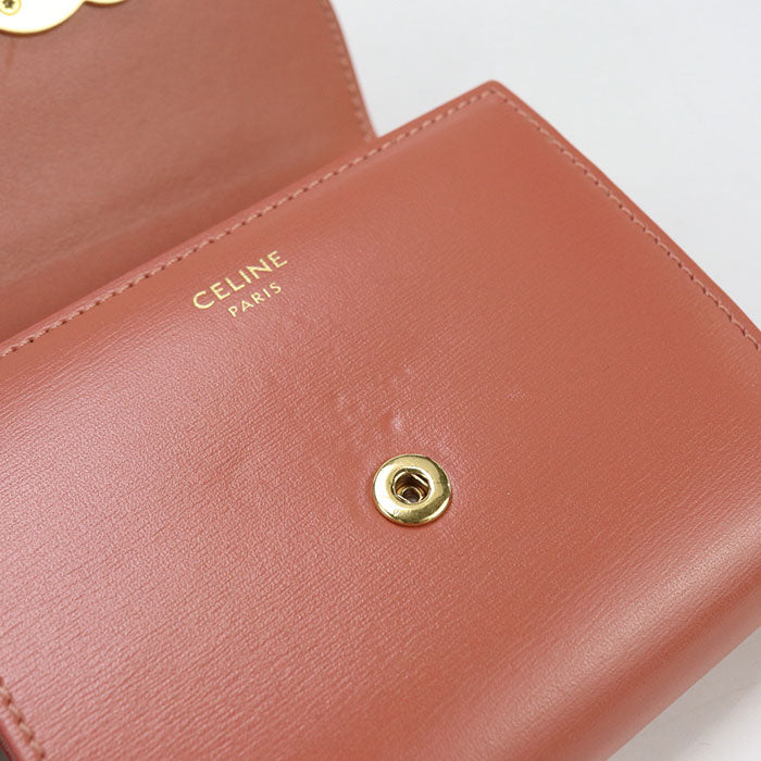 CELINE Small Flap Compact Wallet Triomphe Three Fold Calfskin -Orange