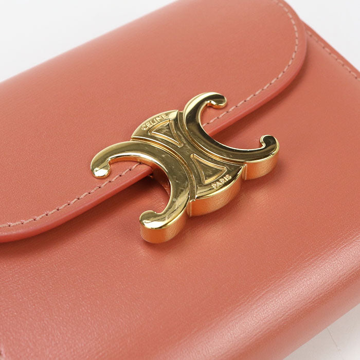 CELINE Small Flap Compact Wallet Triomphe Three Fold Calfskin -Orange