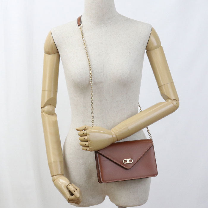 CELINE トリオンフ カーフスキン チェーンウォレット - ブラウン