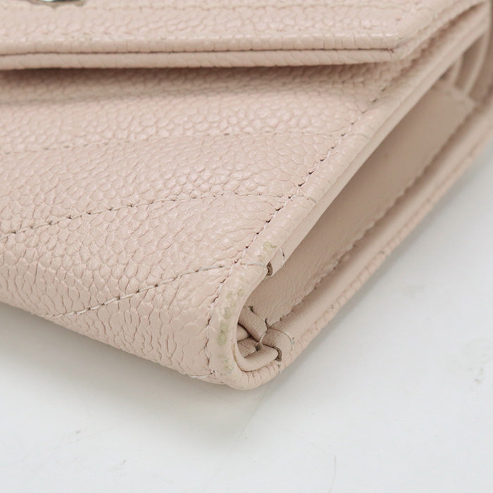 CHANEL Chevron Tri-fold Compact Wallet With Coin Case - Baby Pink