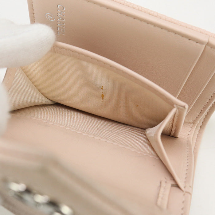 CHANEL Chevron Tri-fold Compact Wallet With Coin Case - Baby Pink