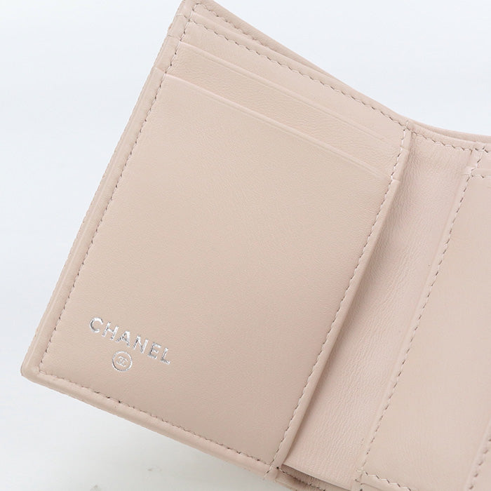 CHANEL Chevron Tri-fold Compact Wallet With Coin Case - Baby Pink