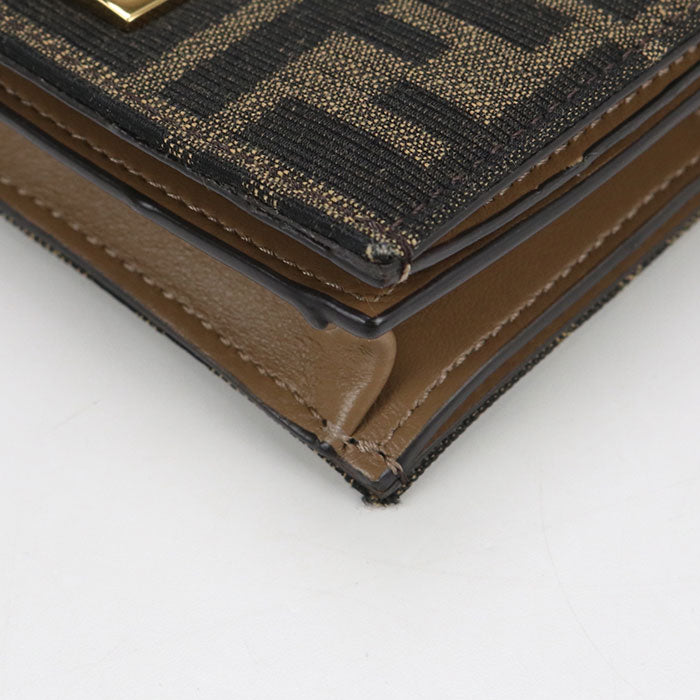 FEND FF Logo Jacquard Bi-fold Compact Wallet - Dark Brown