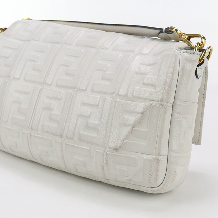 FENDI Baguette Large Leather Hand Bag Shoulder Bag - White