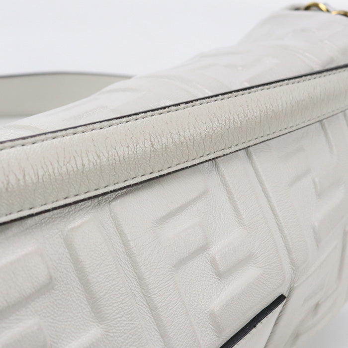 FENDI Baguette Large Leather Hand Bag Shoulder Bag - White