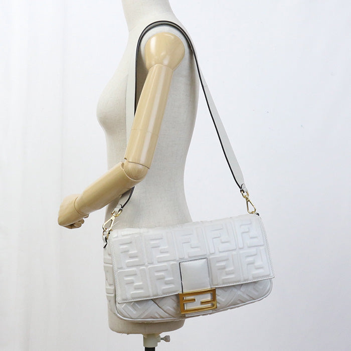 FENDI Baguette Large Leather Hand Bag Shoulder Bag - White