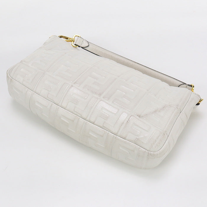 FENDI Baguette Large Leather Hand Bag Shoulder Bag - White