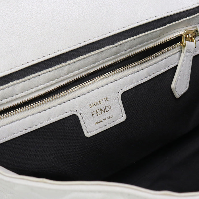 FENDI Baguette Large Leather Hand Bag Shoulder Bag - White