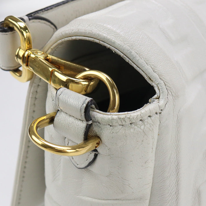 FENDI Baguette Large Leather Hand Bag Shoulder Bag - White