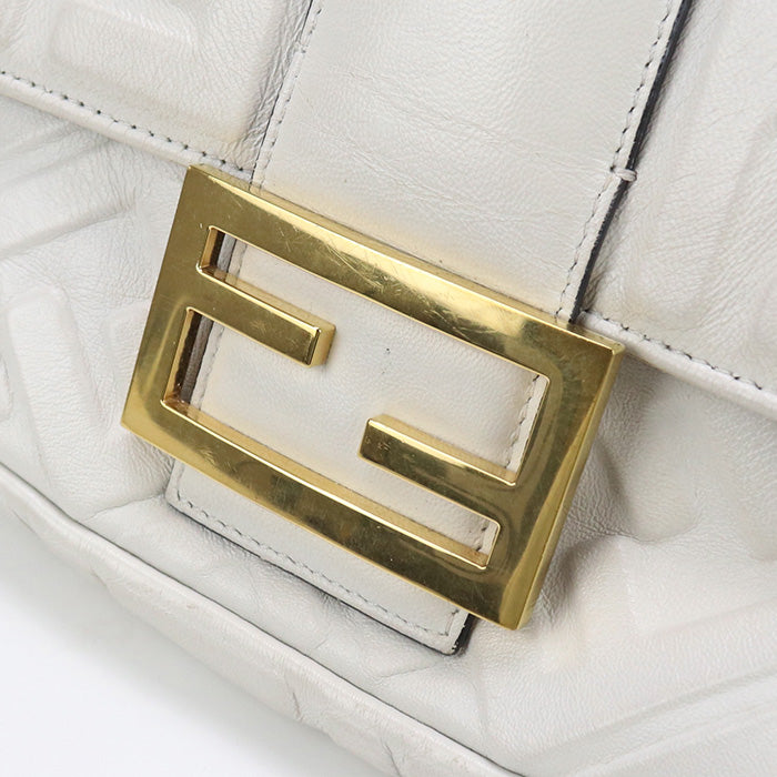 FENDI Baguette Large Leather Hand Bag Shoulder Bag - White