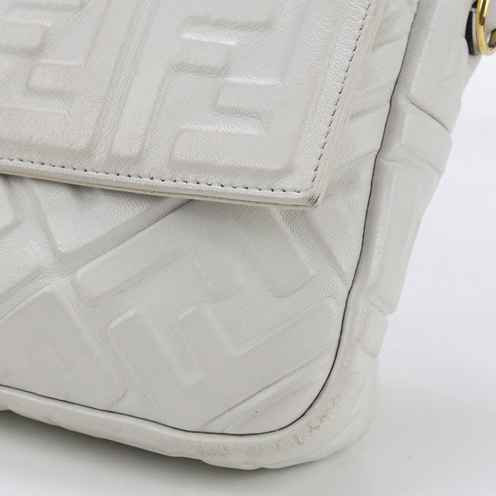 FENDI Baguette Large Leather Hand Bag Shoulder Bag - White