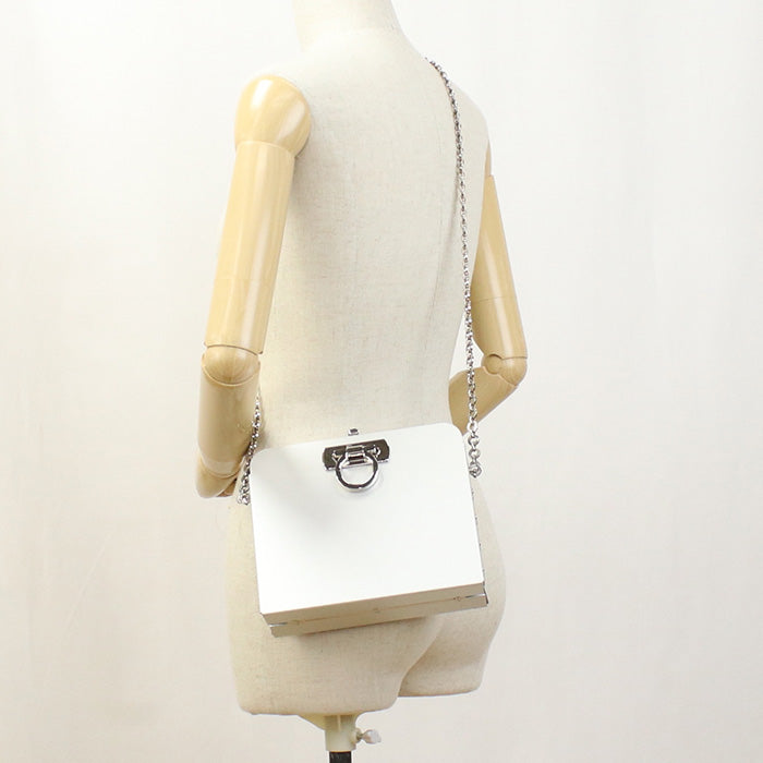 FERRAGAMO Auminum Chain Shoulder Bag - White
