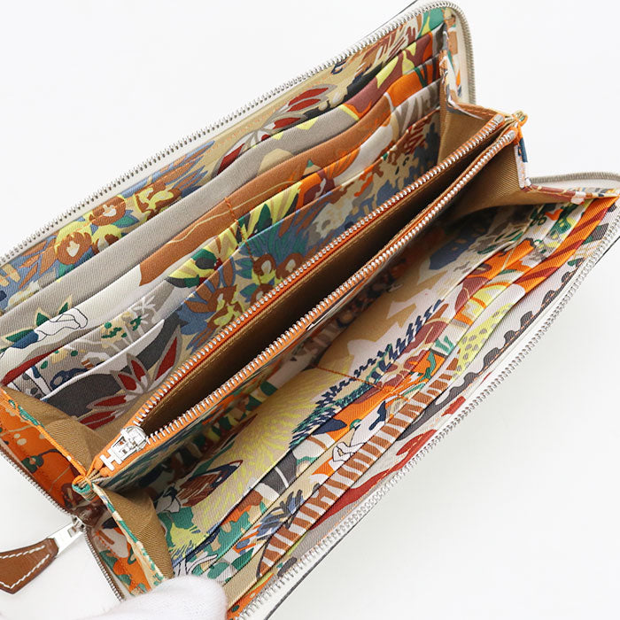 HERMES Azap Long Silk Inn Purse Zip Around Long Wallet - White