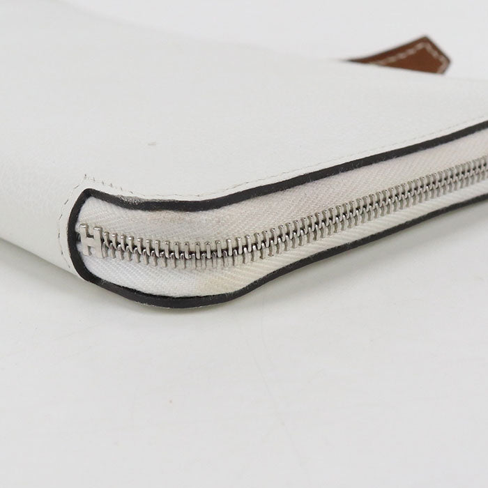 HERMES Azap Long Silk Inn Purse Zip Around Long Wallet - White