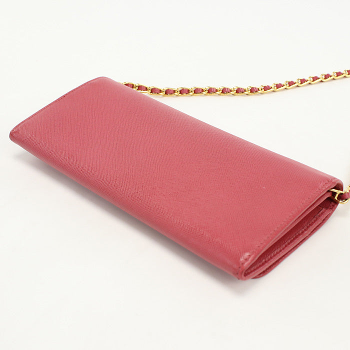 PRADA Saffiano Leather Chain Wallet - Pink