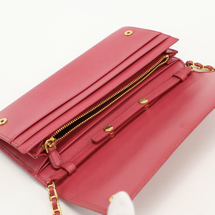 PRADA Saffiano Leather Chain Wallet - Pink