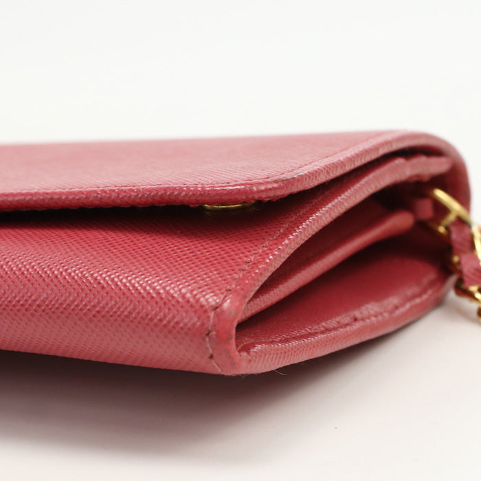 PRADA Saffiano Leather Chain Wallet - Pink